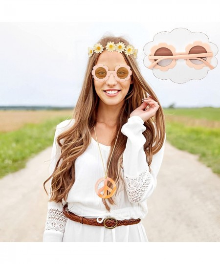 18Pcs Groovy Retro Party Favor Girls Accessories with Round Flower Polarized Sunglasses Daisy Headbands Peace Necklaces 60s H...