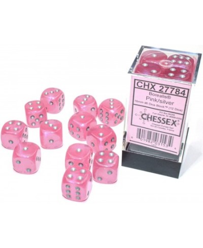 Borealis 16mm d6 Pink/Silver Luminary Dice Block (12 dice) (27784) $18.80 - Game Accessories