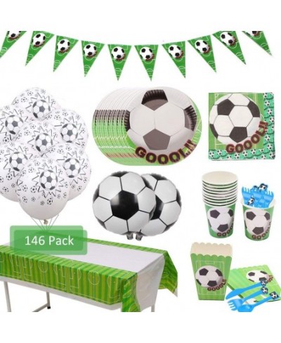 146 Pcs Soccer Disposable Tableware Set Sport Theme Party Decorations Soccer Balloons Tablecloth Banner Plates Napkins Cups P...