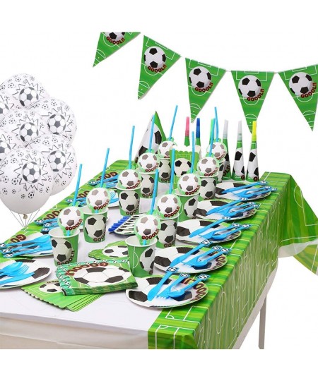 146 Pcs Soccer Disposable Tableware Set Sport Theme Party Decorations Soccer Balloons Tablecloth Banner Plates Napkins Cups P...