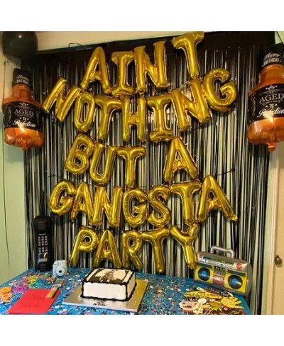 18“Gold Aint Nothing But a Gangsta Party Letter Balloon Banner 90s Disco Themed Party Decorations 90s Themed Gangster Birthda...