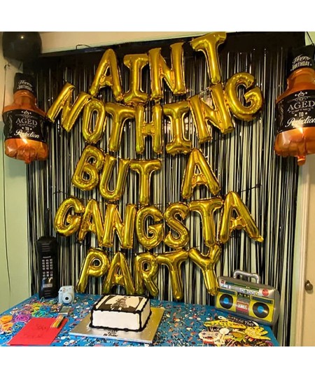 18“Gold Aint Nothing But a Gangsta Party Letter Balloon Banner 90s Disco Themed Party Decorations 90s Themed Gangster Birthda...