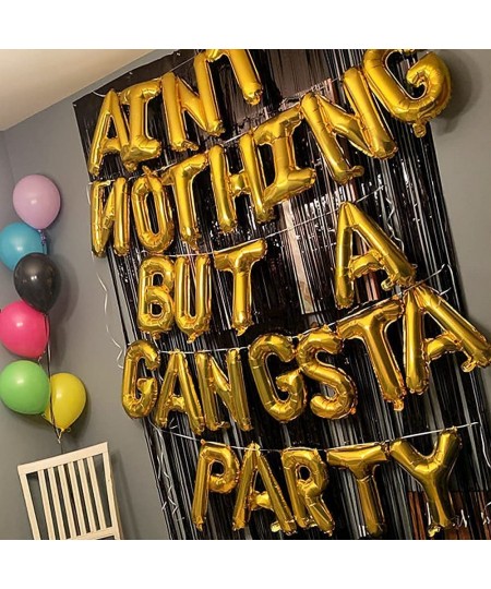 18“Gold Aint Nothing But a Gangsta Party Letter Balloon Banner 90s Disco Themed Party Decorations 90s Themed Gangster Birthda...