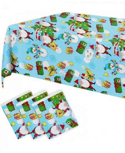 3 Pack Christmas Tablecloths Cartoon Printed Disposable Plastic Rectangular Table Covers Christmas Elements Tablecovers for T...