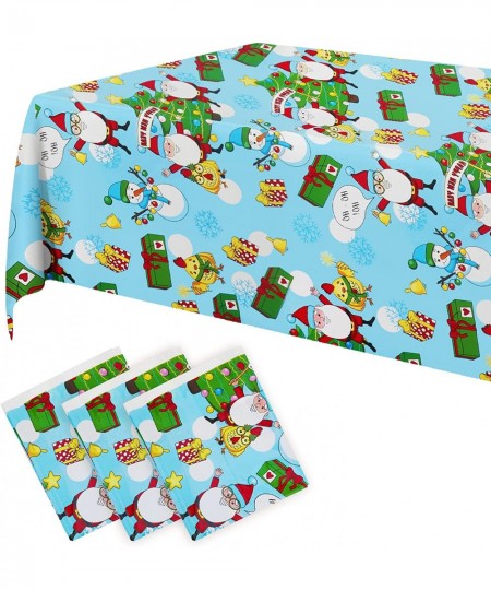 3 Pack Christmas Tablecloths Cartoon Printed Disposable Plastic Rectangular Table Covers Christmas Elements Tablecovers for T...