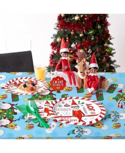 3 Pack Christmas Tablecloths Cartoon Printed Disposable Plastic Rectangular Table Covers Christmas Elements Tablecovers for T...