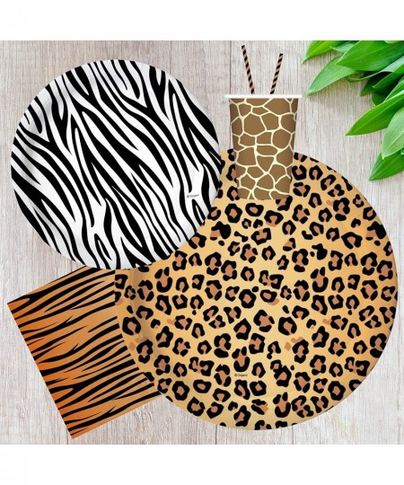 24 Guest Jungle Safari Zoo Animal Print Birthday Party Supplies Includes Plates Cups Napkins Candles Table Covers DIY Photo P...