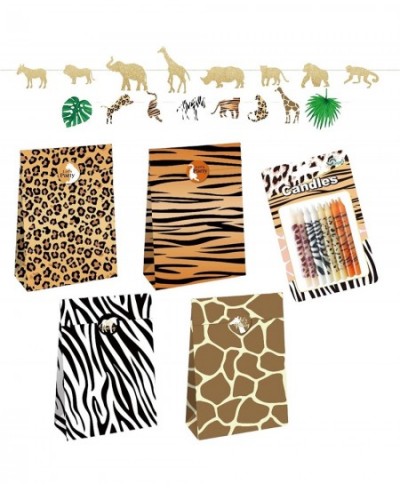 24 Guest Jungle Safari Zoo Animal Print Birthday Party Supplies Includes Plates Cups Napkins Candles Table Covers DIY Photo P...