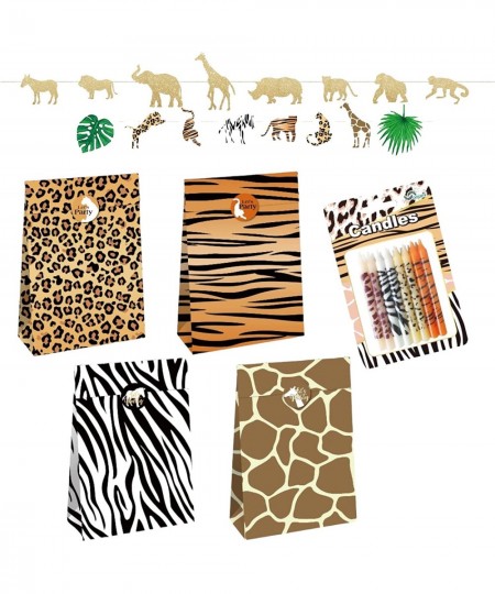 24 Guest Jungle Safari Zoo Animal Print Birthday Party Supplies Includes Plates Cups Napkins Candles Table Covers DIY Photo P...