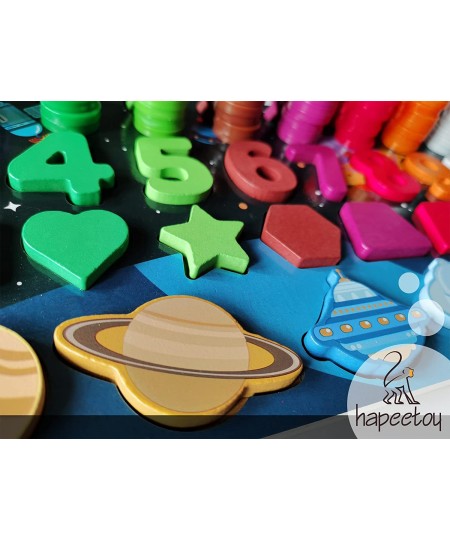 Wooden Number Puzzles for Toddlers Planet Edition - Magnetic Shape Sorter Stacking Montessori Toys for Toddlers of Age 3 4 5 ...