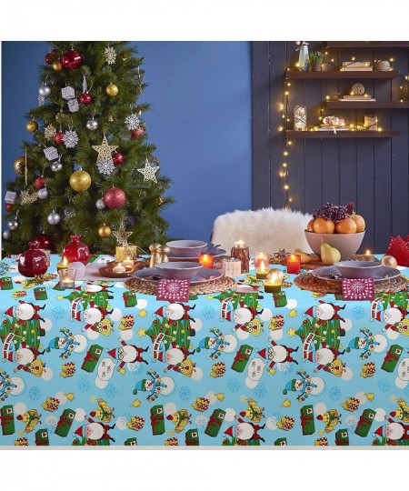 3 Pack Christmas Tablecloths Cartoon Printed Disposable Plastic Rectangular Table Covers Christmas Elements Tablecovers for T...