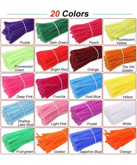 2000 Pieces Pipe Cleaners Assorted Colors Chenille Stems for DIY Art Craft Decorations 20 Colors Craft Pipe Cleaners for Crea...