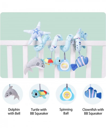 Deluxe 5-Piece Spiral Plush Toy Set - Cute Hanging Baby Rattle Animals including Shark Ideal Stroller Crib Mobile & Car Seat ...