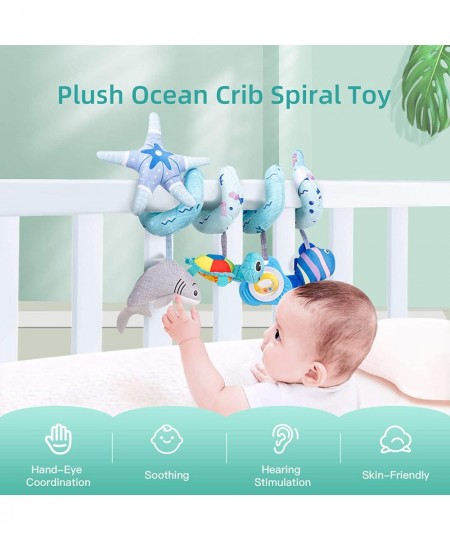 Deluxe 5-Piece Spiral Plush Toy Set - Cute Hanging Baby Rattle Animals including Shark Ideal Stroller Crib Mobile & Car Seat ...