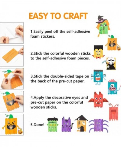 12pcs Halloween DIY Craft Supplies Kit for Kids Creative Making Craft Art for Classroom or Home Rainbow Colored Natural Wood ...