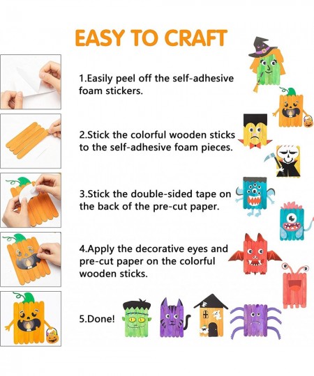 12pcs Halloween DIY Craft Supplies Kit for Kids Creative Making Craft Art for Classroom or Home Rainbow Colored Natural Wood ...