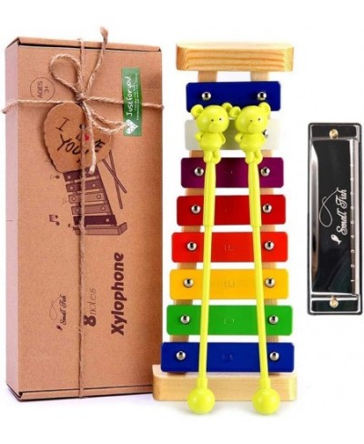 Xylophone for Kids and Toddlers with Mallets Harmonica and Music Cards Glockenspiel Wooden Musical Instrument for Baby Boys a...