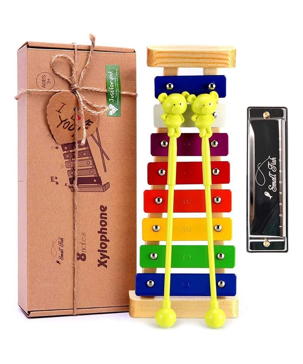 Xylophone for Kids and Toddlers with Mallets Harmonica and Music Cards Glockenspiel Wooden Musical Instrument for Baby Boys a...