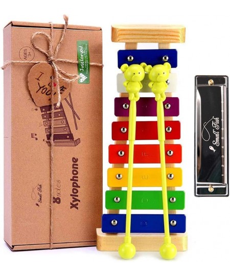 Xylophone for Kids and Toddlers with Mallets Harmonica and Music Cards Glockenspiel Wooden Musical Instrument for Baby Boys a...