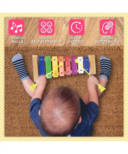 Xylophone for Kids and Toddlers with Mallets Harmonica and Music Cards Glockenspiel Wooden Musical Instrument for Baby Boys a...