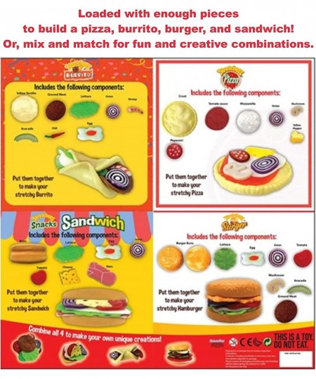 Stretcheez Play Food Combo Set Including Hamburger Pizza Burrito and Sandwich - Realistic and Squishy $65.17 - Toy Kitchen Pr...