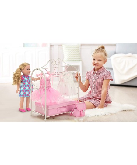 Metal Doll Armoire with Storage and Dresses for 18 inch Dolls - White/Pink $65.73 - Doll Accessories