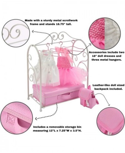 Metal Doll Armoire with Storage and Dresses for 18 inch Dolls - White/Pink $65.73 - Doll Accessories