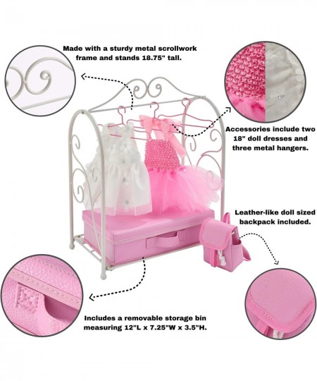 Metal Doll Armoire with Storage and Dresses for 18 inch Dolls - White/Pink $65.73 - Doll Accessories