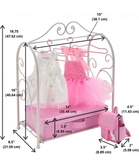 Metal Doll Armoire with Storage and Dresses for 18 inch Dolls - White/Pink $65.73 - Doll Accessories