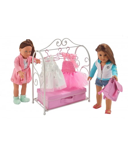 Metal Doll Armoire with Storage and Dresses for 18 inch Dolls - White/Pink $65.73 - Doll Accessories