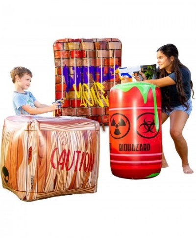 Inflatable Battle Obstacles Set - Inflatable Bunker Fort - 3 Inflatable Barriers - Barrel Container Box and Wall - Laser Tag ...