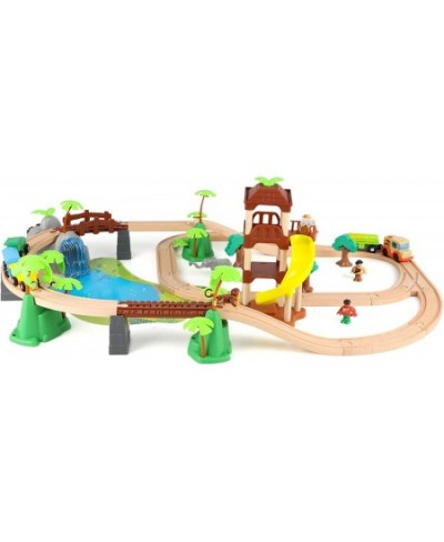 107 Pcs Wooden Train Set Toy Train Set with Battery Operated Train & 2 Sound Tracks Premium Wood Trains Tracks Toys for Toddl...