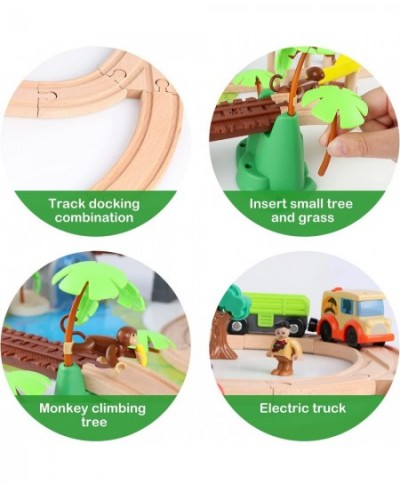 107 Pcs Wooden Train Set Toy Train Set with Battery Operated Train & 2 Sound Tracks Premium Wood Trains Tracks Toys for Toddl...