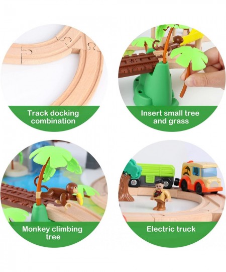 107 Pcs Wooden Train Set Toy Train Set with Battery Operated Train & 2 Sound Tracks Premium Wood Trains Tracks Toys for Toddl...