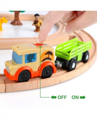 107 Pcs Wooden Train Set Toy Train Set with Battery Operated Train & 2 Sound Tracks Premium Wood Trains Tracks Toys for Toddl...