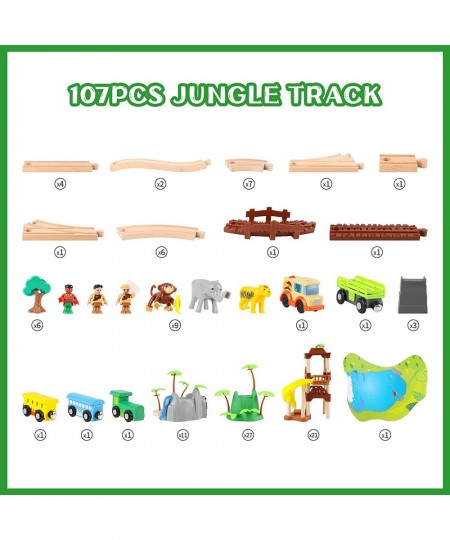 107 Pcs Wooden Train Set Toy Train Set with Battery Operated Train & 2 Sound Tracks Premium Wood Trains Tracks Toys for Toddl...