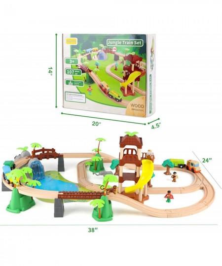 107 Pcs Wooden Train Set Toy Train Set with Battery Operated Train & 2 Sound Tracks Premium Wood Trains Tracks Toys for Toddl...