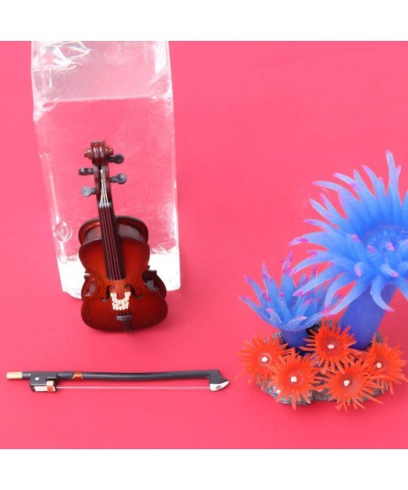 Instrument Ornament Wooden Miniature Cello Replica with Bow Stand & Gift Box Mini Musical Instrument Miniature Dollhouse Mode...