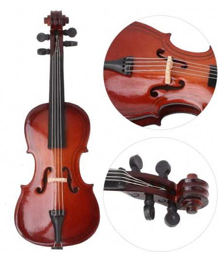 Instrument Ornament Wooden Miniature Cello Replica with Bow Stand & Gift Box Mini Musical Instrument Miniature Dollhouse Mode...