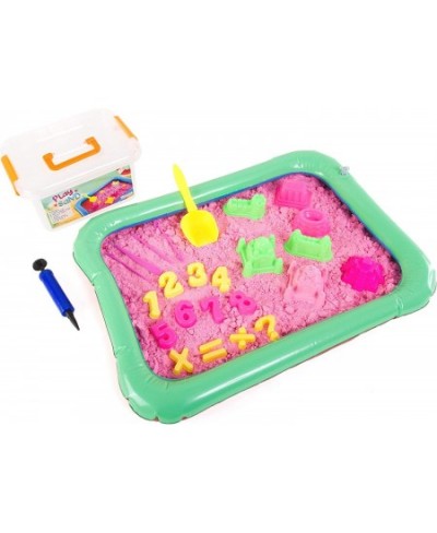 Play Sand Kit - 32 pc Play Sand Sensory Toy with 3.3lbs of Colored Magic Play Sand Inflatable Sand Box Castle Molds Carving T...