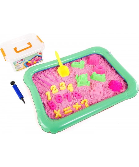 Play Sand Kit - 32 pc Play Sand Sensory Toy with 3.3lbs of Colored Magic Play Sand Inflatable Sand Box Castle Molds Carving T...