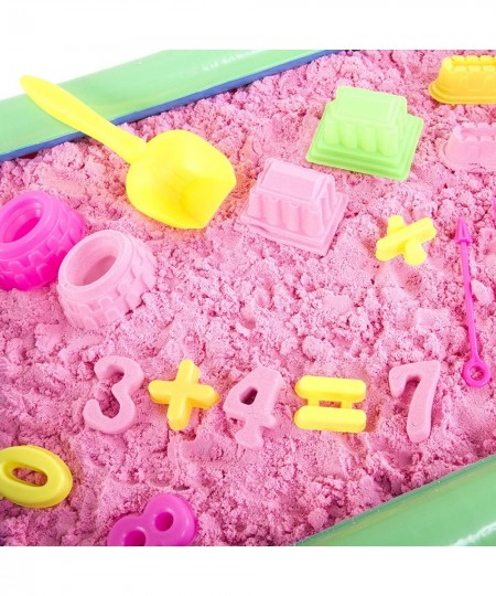 Play Sand Kit - 32 pc Play Sand Sensory Toy with 3.3lbs of Colored Magic Play Sand Inflatable Sand Box Castle Molds Carving T...