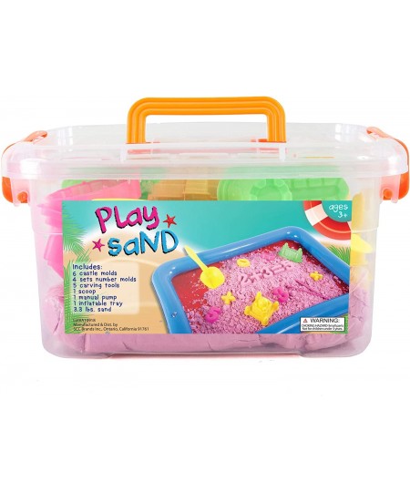 Play Sand Kit - 32 pc Play Sand Sensory Toy with 3.3lbs of Colored Magic Play Sand Inflatable Sand Box Castle Molds Carving T...