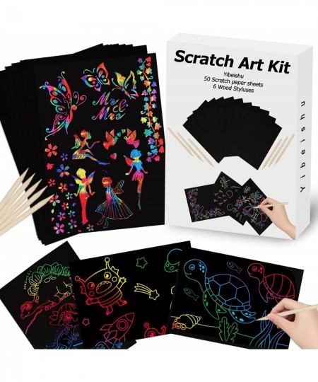 Scratch Paper Art Set for Kids Rainbow Magic Scratch Off Paper Black Scratch Sheets Notes Cards Boards Doodle Pads Childrens ...