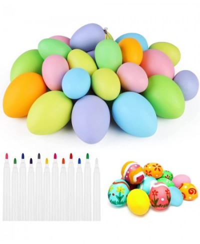 36 Pieces Easter Eggs Decorations Kit Colorful Easter Eggs with Rope and 12 Markers DIY Easter Egg Kit Hanging Plastic Egg fo...