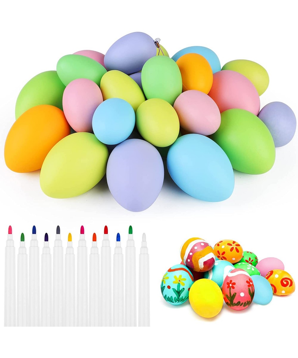 36 Pieces Easter Eggs Decorations Kit Colorful Easter Eggs with Rope and 12 Markers DIY Easter Egg Kit Hanging Plastic Egg fo...