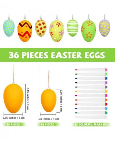 36 Pieces Easter Eggs Decorations Kit Colorful Easter Eggs with Rope and 12 Markers DIY Easter Egg Kit Hanging Plastic Egg fo...