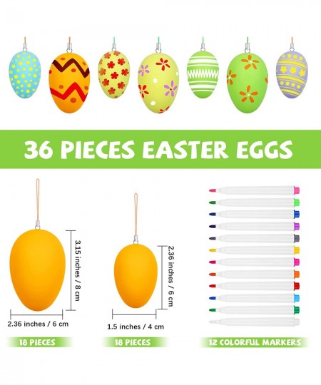 36 Pieces Easter Eggs Decorations Kit Colorful Easter Eggs with Rope and 12 Markers DIY Easter Egg Kit Hanging Plastic Egg fo...