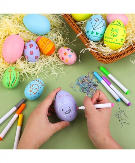 36 Pieces Easter Eggs Decorations Kit Colorful Easter Eggs with Rope and 12 Markers DIY Easter Egg Kit Hanging Plastic Egg fo...