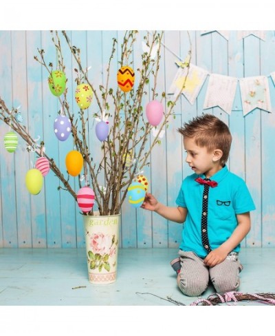 36 Pieces Easter Eggs Decorations Kit Colorful Easter Eggs with Rope and 12 Markers DIY Easter Egg Kit Hanging Plastic Egg fo...